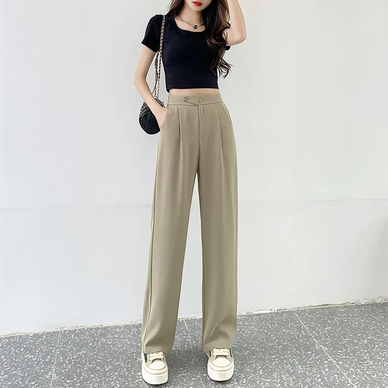 145 Small Drape Suit Pants Women's Thin 150 High-Rise Summer Matching Xs High Waist Ice Silk Casual Wide-Leg Pants