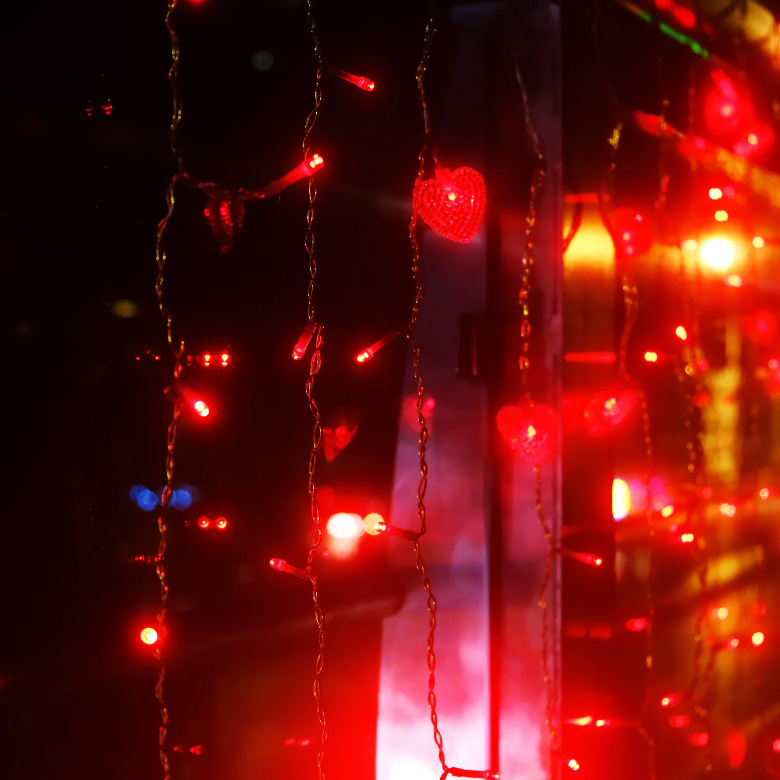 Cortina em formato de coração, luzes led para decoração de festa de casamento, janela, parede, jardim, pátio, dia dos namorados, atmosfera romântica