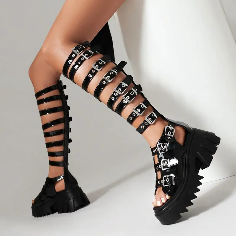 MORAZORA Size 35-44 New Mixed Color Gladiator Sandals Women Sexy Buckle Hollow Summer Shoes Black Ladies Platform Women Shoes