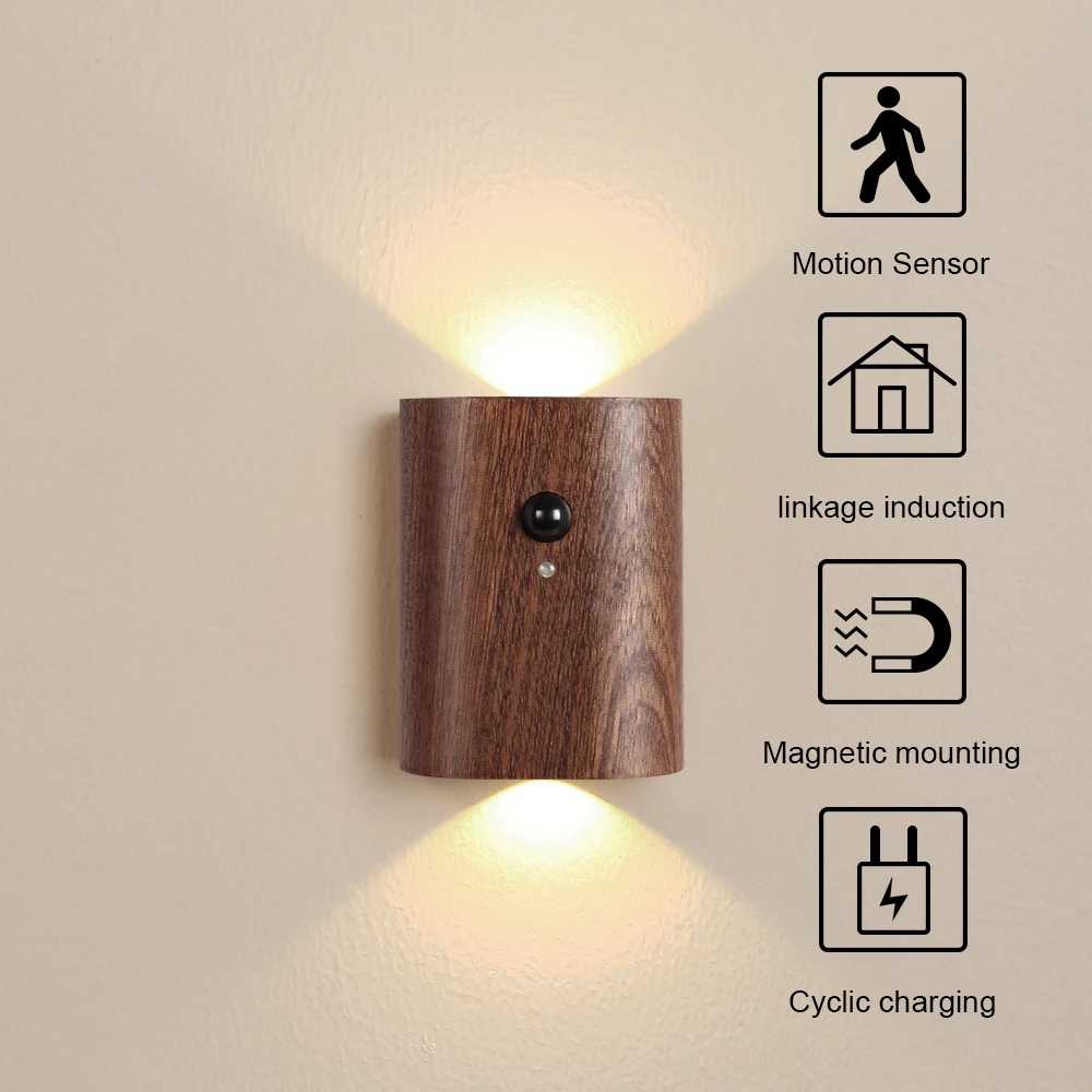 Lámpara Led con detección de cuerpo humano, lámpara de pared eléctrica de carga, pasillo, hogar, cama, dormitorio, luz nocturna USB