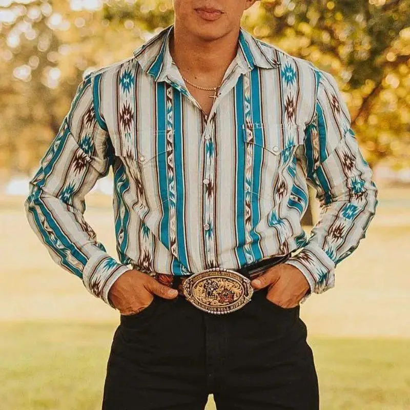 

Classic Western Style Denim Mens Shirt Striped Casual Short Sleeve Unisex Non-Shrinking Other Material 2026 Spring Fashion