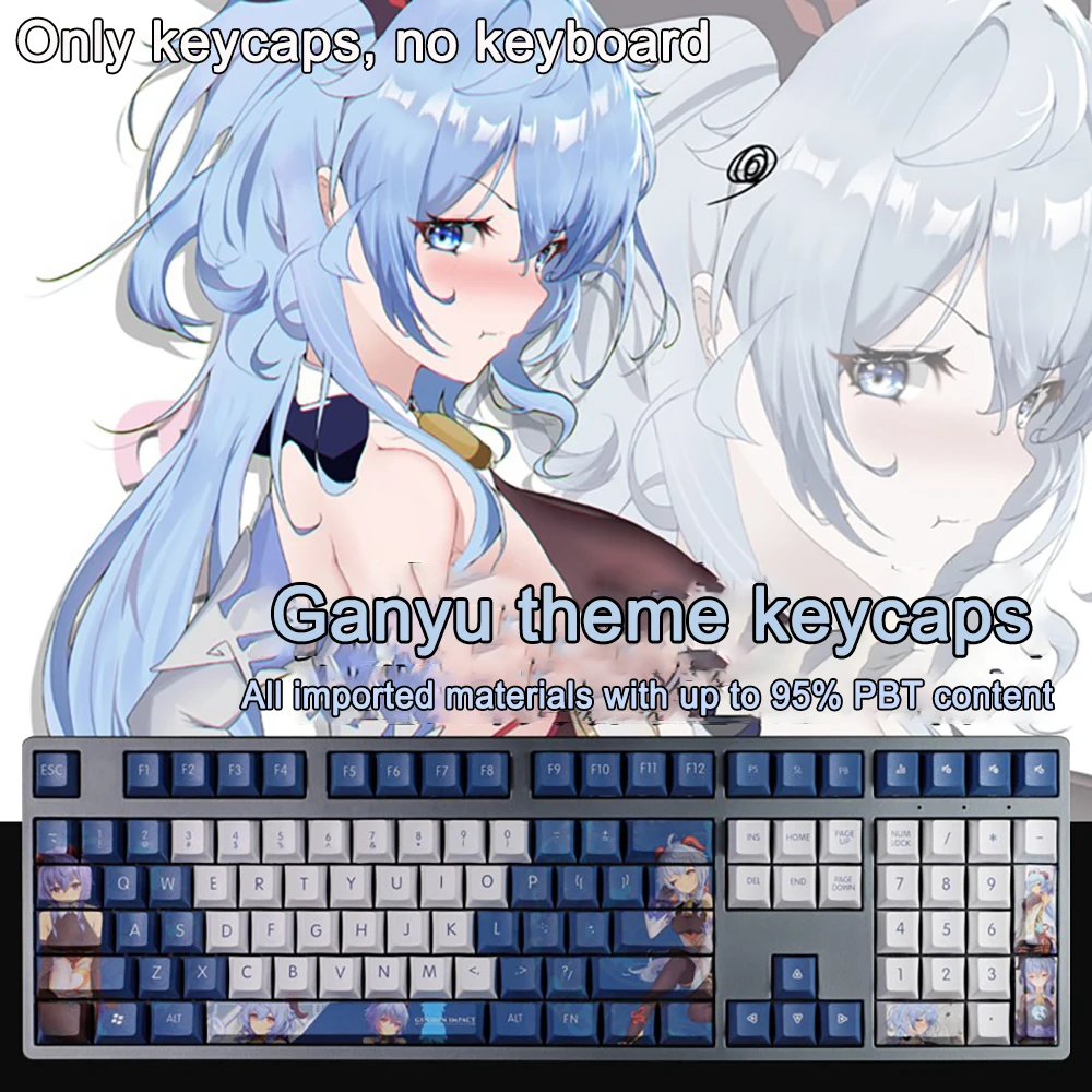 Imagem -03 - Genshin Impacto Keycaps Grupo Ganyu Keycaps Tintura Pbt Subbed Cereja Anime Gaming Key Caps Ansi 61 87 104 108 Chaves