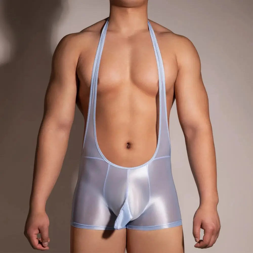 Sexy Men Undershirts Glossy One Piece Gay Jockstrap Bodysuit Jumpsuits Leotard Soft Underwear Shapers Wrestling Singlet Lingerie