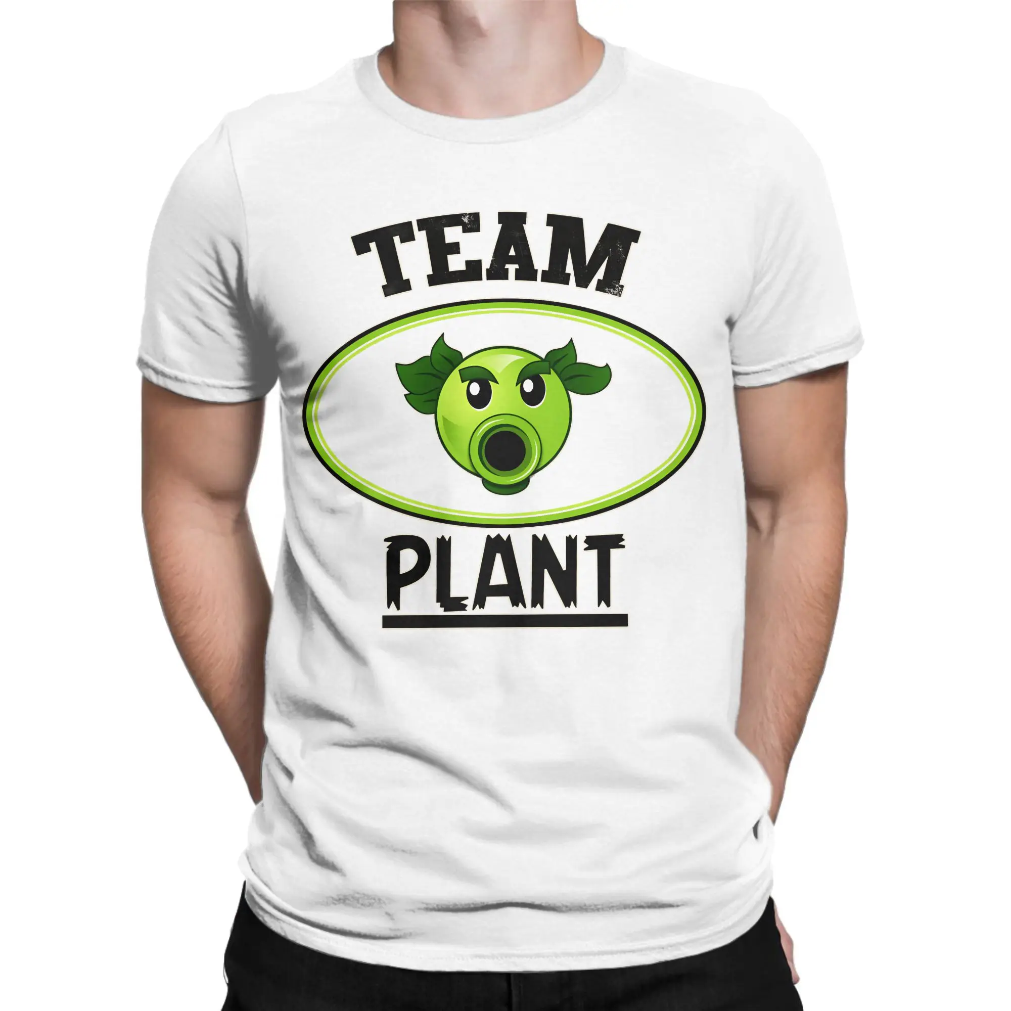 النباتات مقابل الزومبي فريق النبات تي شيرت الرجال لعبة فيديو 100% القطن تي شيرت الياقة المستديرة قصيرة الأكمام تي شيرت حجم كبير الملابس #2