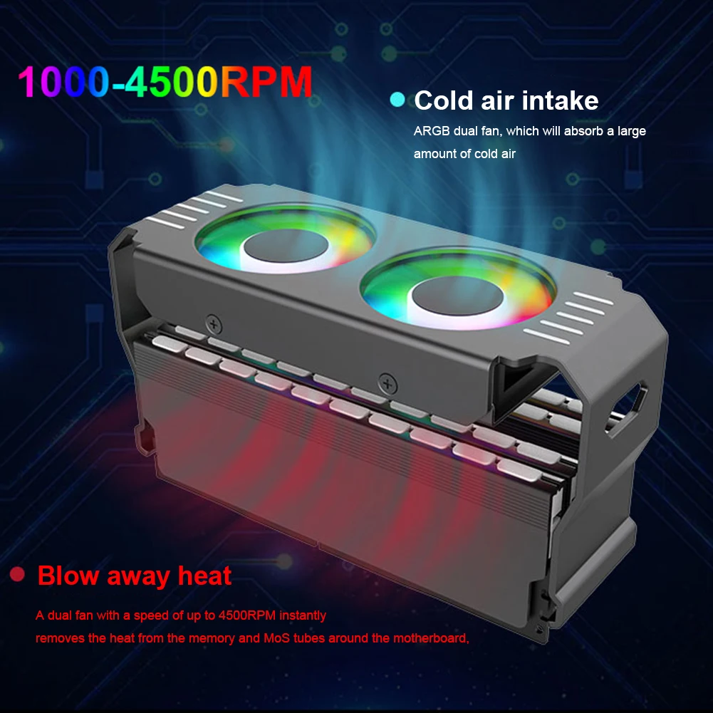 Refrigerador do módulo de memória RAM do computador, PC DDR4, DDR5, Ventilador Dual 120mm, Sincronização ARGB, Fãs PWM, Radiador de refrigeração RGB para DDR4 DDR5