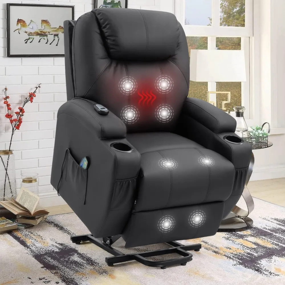 Black massage chair Power Lift Recliner Chair Leather Surface Sofa with Remote Control and Massage Function for Living Room