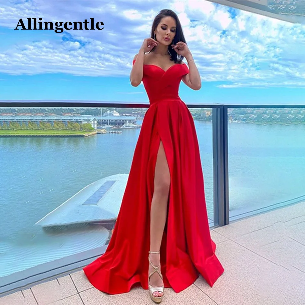 

Allingentle Off Shoulder Prom Dress for Women 2024 A Line Side Slit Elegant Formal Occasion for Party Custom Vestidos De Fiesta