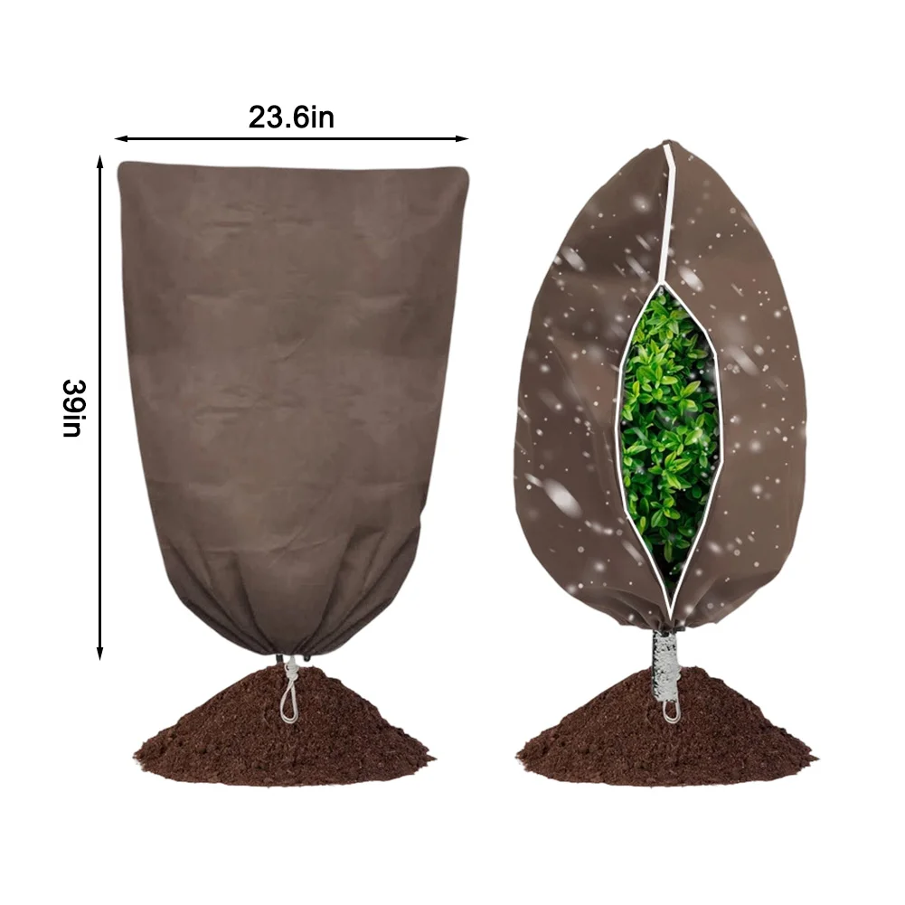 4 Pieces Winter Plant Covers Frost Protection with Drawstring and Side Zipper Size 23 6 x 39 Inches for Shrubs and Trees