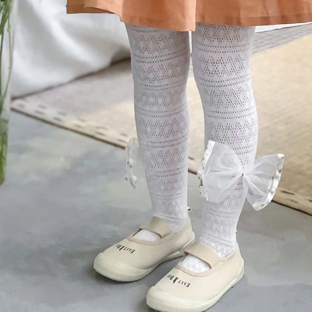 Sock Pants Children Infant Girl Cotton Pantyhose Stockings Kid Summer White Tights with Bows Newborns Sticky Baby Girl Stockings