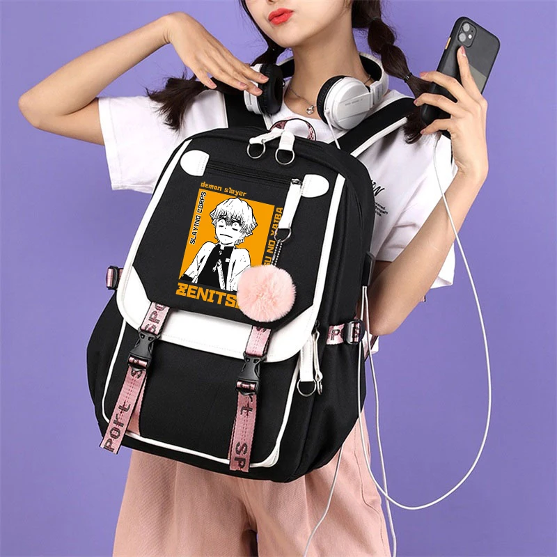 Aesthetic Backpack Demon Slayer Manga Korean Style Travel School Bags Street Sutdent College Demon Slayer Kawaii Canva Bags