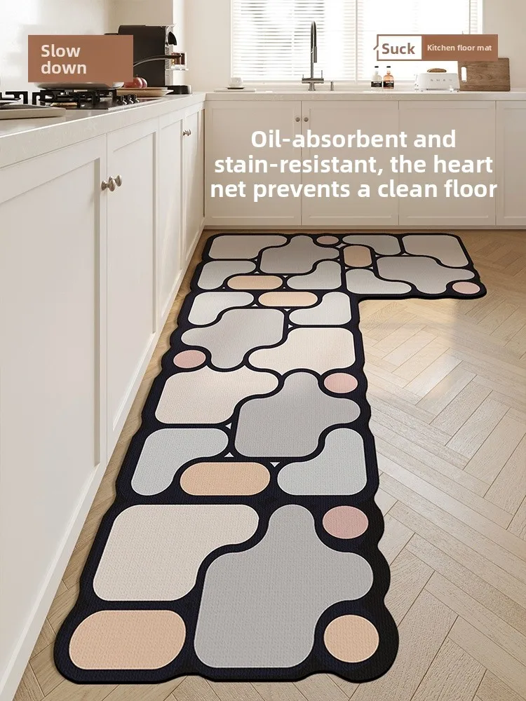 

Kitchen Anti-Slip Mat Water Absorbent Oil Resistant Dirty Proof Home Bathroom Washable Quick Dry Pad Can Be Cleaned L-Shaped Rug
