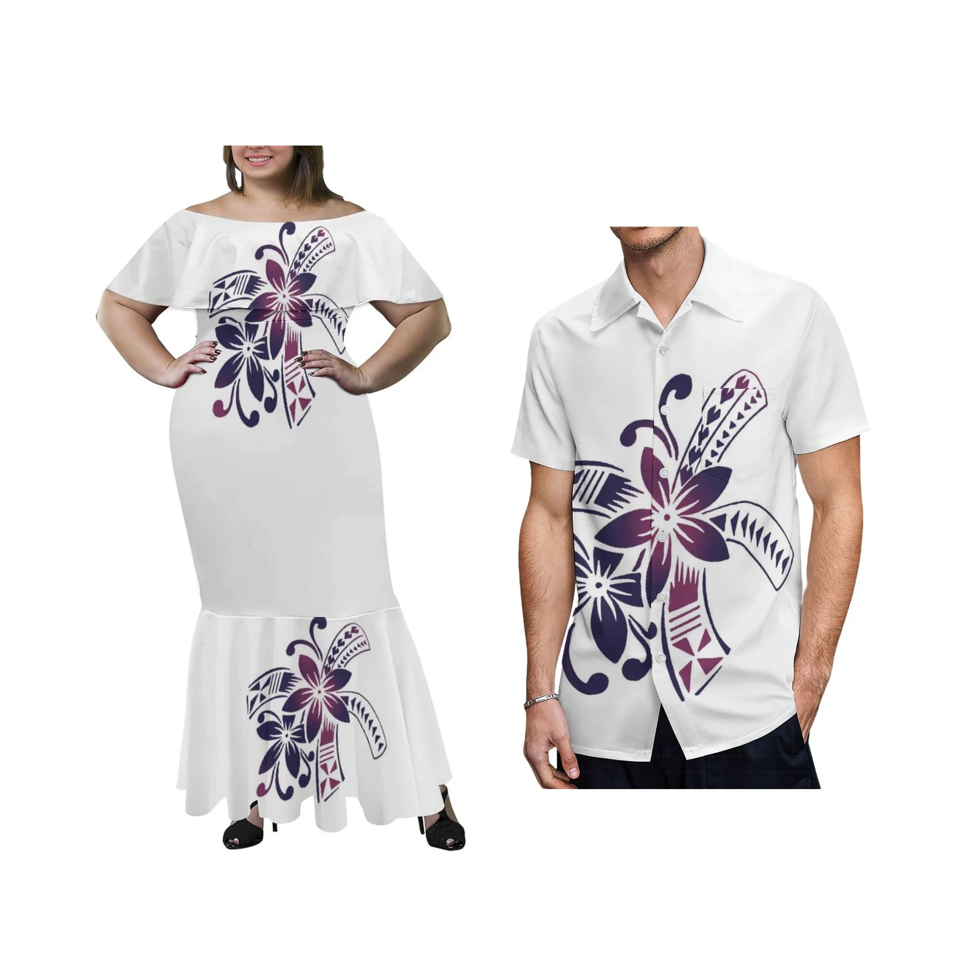 Mermaid dressCustom Pattern 8XL Women Long Dress Polynesian Hawaiian Tribal mother day White Print Lady Party Mermaid Dress