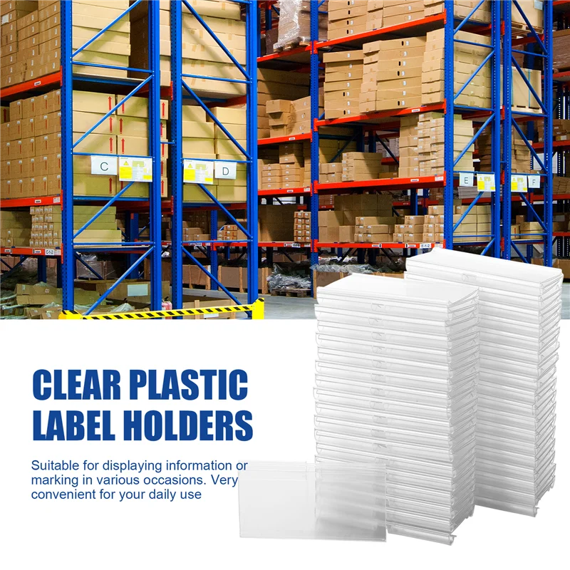 EDT-70PC 8X4.2Cm Pemegang Label Plastik Bening untuk Rak Kawat Label Harga Eceran Label Keranjang Label Klip Pada untuk Tempat Penyimpanan