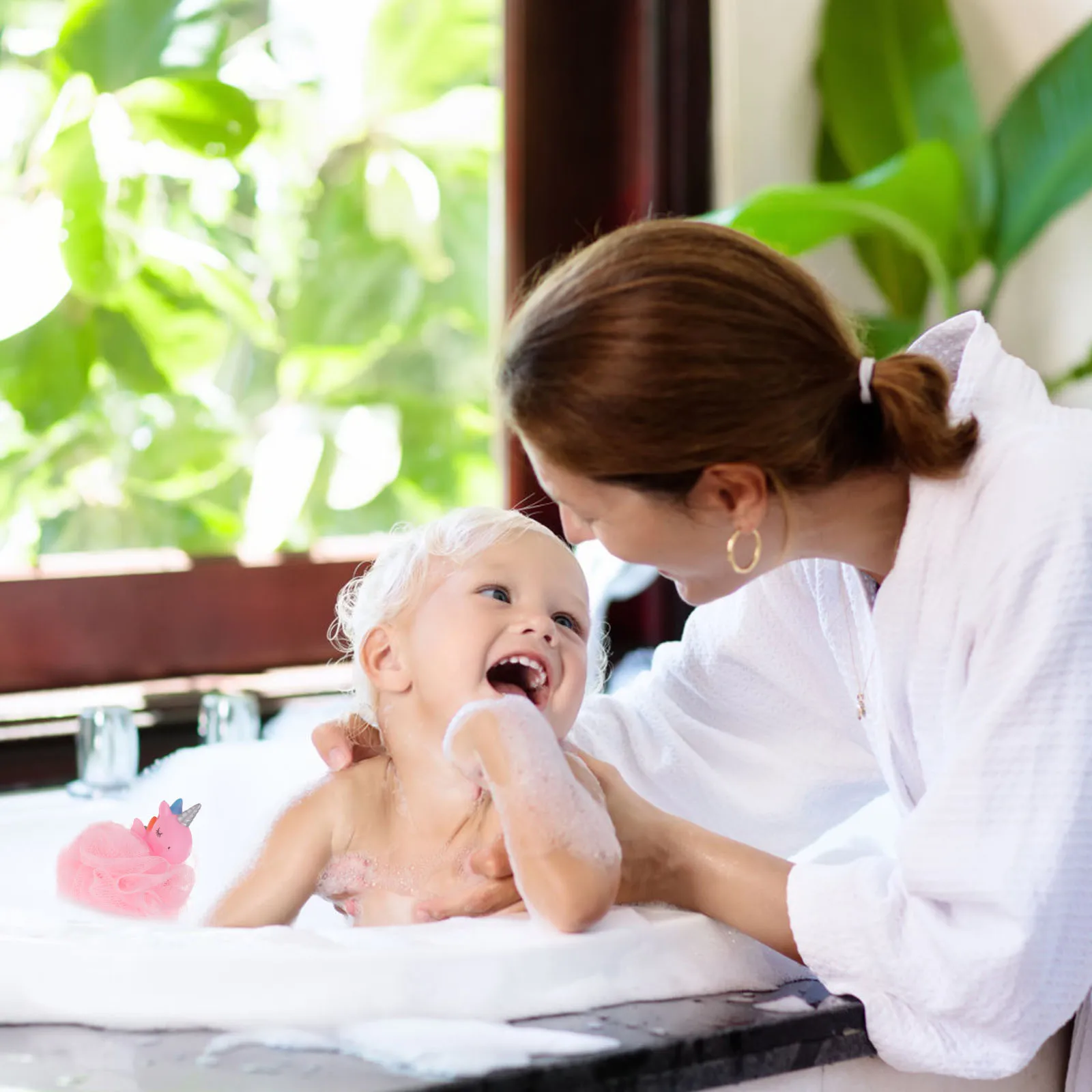 

2pcs Unicorn Mesh Ball For Kids Exfoliating Shower Sponge Body Scrubber Cartoon Bath Pouf Toddler Bath Ball Home Bathing