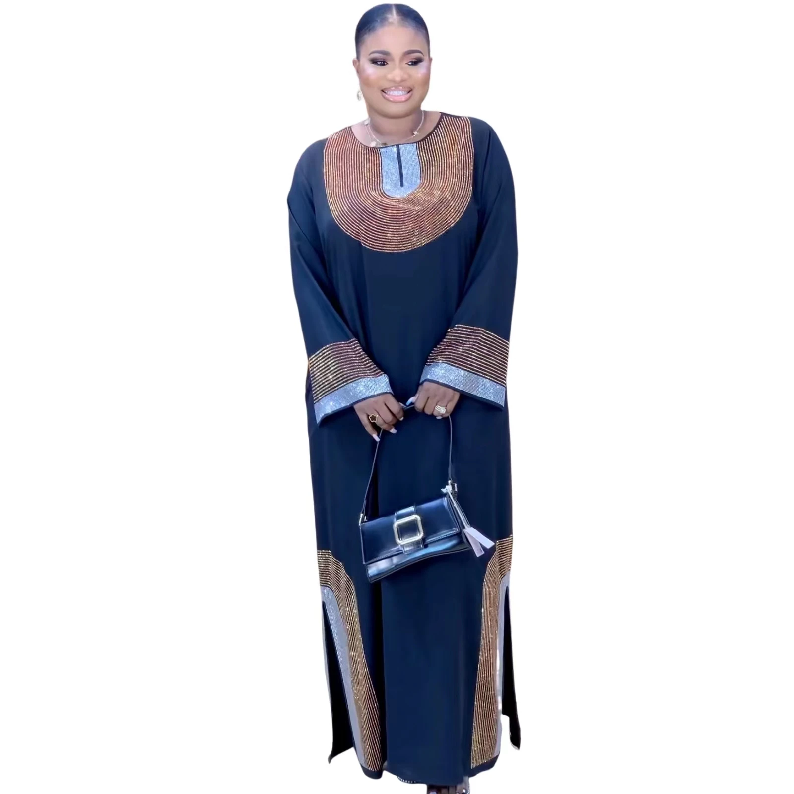 Vestido longo africano com lenço para mulheres, Brilho suave, Nova moda