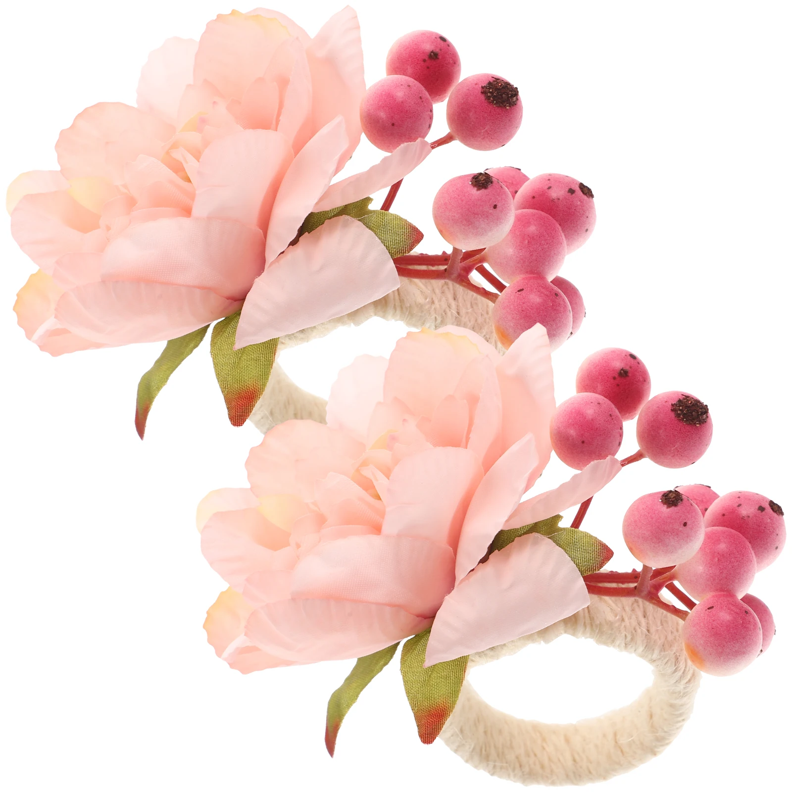 

2pcs Napkin Ring Artificial Flower Decorative Pink Bride Table Stylish Home Kitchen Long Life Easy Clean