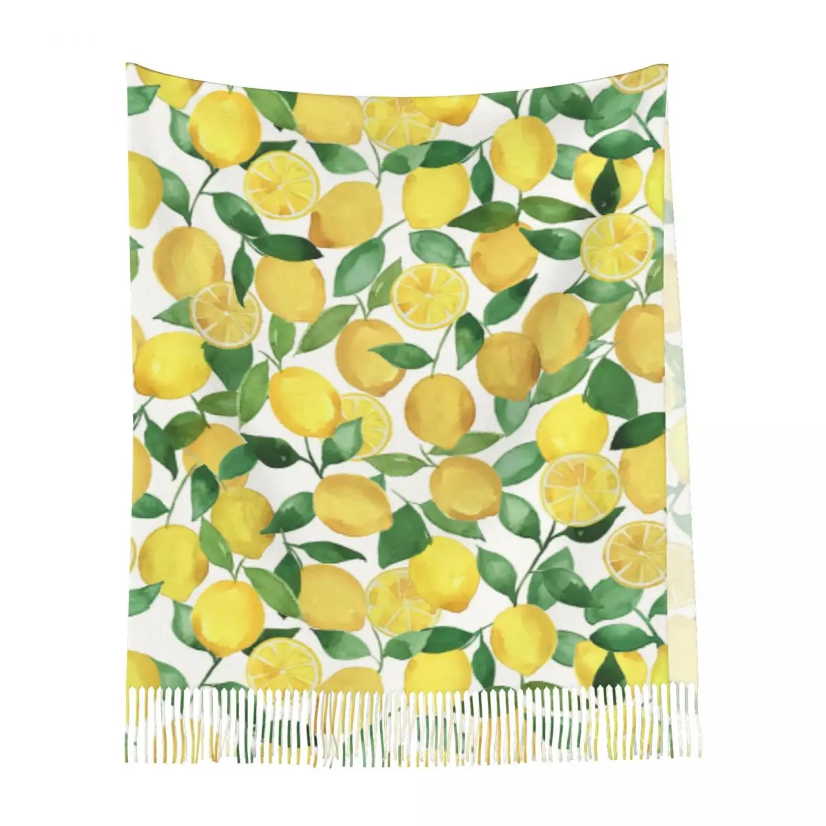 Citrus Lemons Tree Foliage Blossom And Leaf Scarf Tassel Scarves for Women Soft Warm Shawl and Wraps Long Fall Winter Shawl Wrap