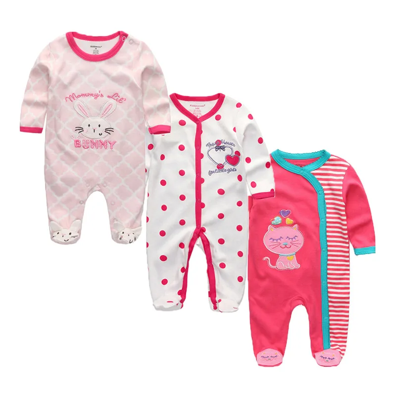 Kiddiezoom 3 pçs unisex 0-12 meses dos desenhos animados manga longa bebê meninos menina macacão 100% algodão macio recém-nascido macacão roupas