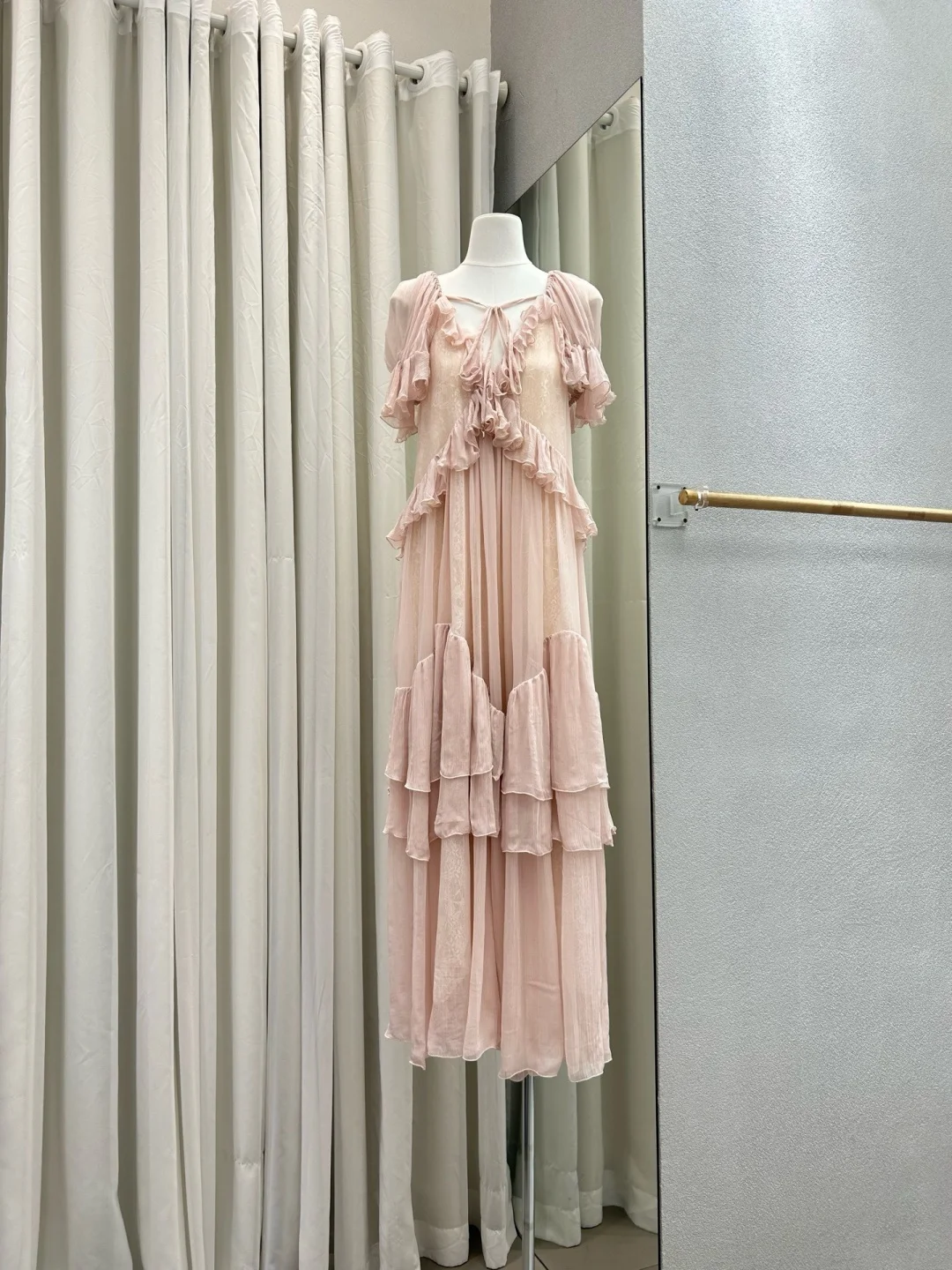 

Elegant Pink Lace Ruffle Short Sleeve Dress Women Romantic Mini A-Line Summer Chic Dress