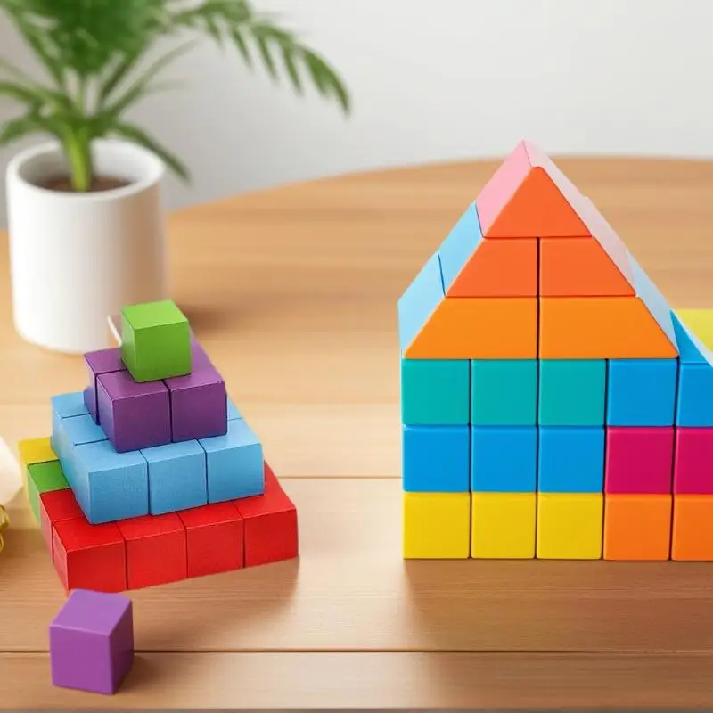 Learning Colors is Fun with 30/50/100pcs Baby Shaped Wooden Blocks, Colorful Cubes Stacking Toy for Kids
