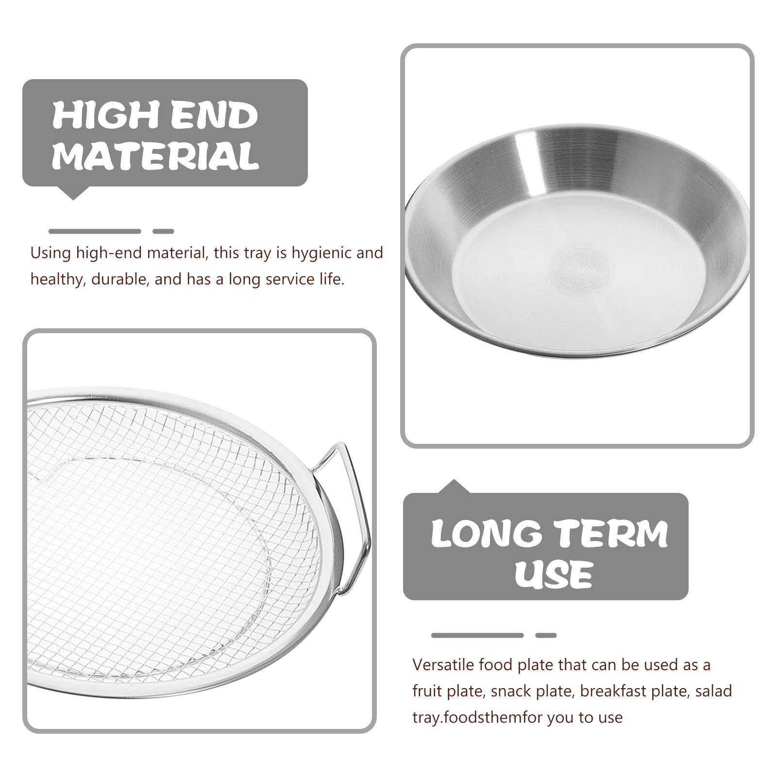 

1 set Stainless Steel Drain Tray Frying Net 22CM Oil Filter Kitchen Snack Dish Grilled Food Plate Fruit Plate Salad Tray