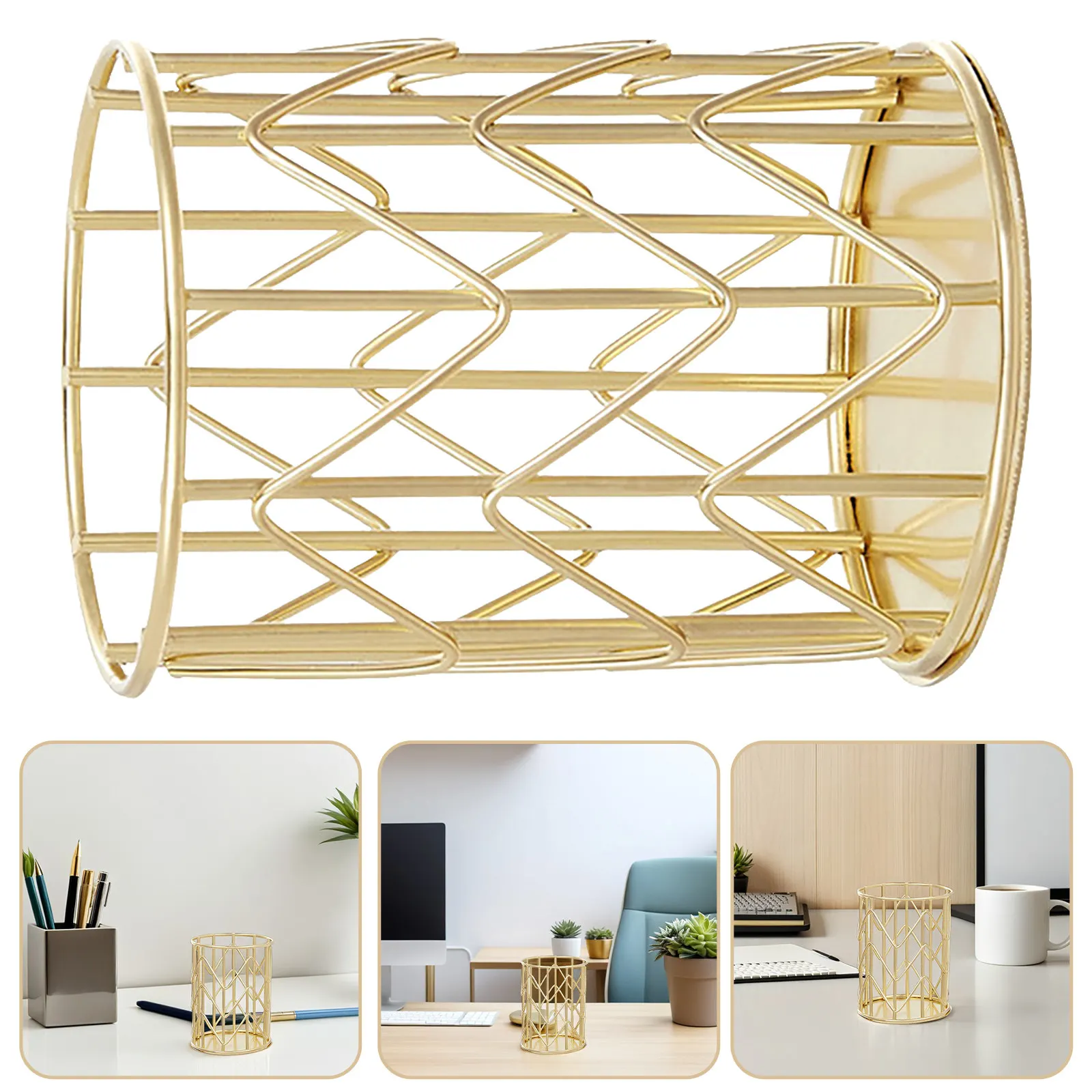 Elegant Gold Plated Iron Pen Holder Practical Multifunctional Storage Container for Pens Makeup Brushes Office Home