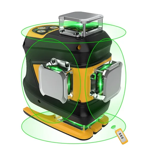 DEGLASERS 그린 빔 크로스 라인 레이저 레벨, 4D 셀프 레벨링, 리모컨 포함, 16 라인, 4x360 