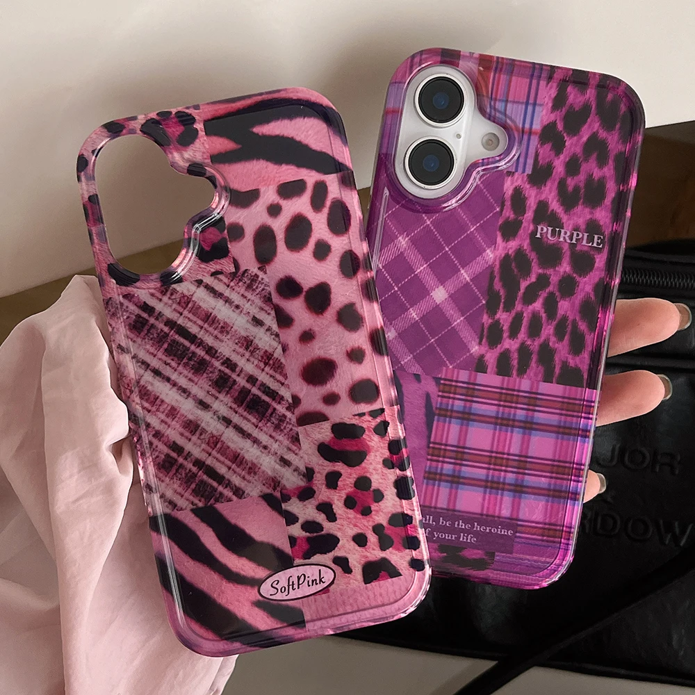 Leopard Polka Dot Stitching Phone Case for IPhone 16 15 14 13 12 11 Mini Pro Max X XR XSMax 7 8 Plus Glacier Pattern Soft Cover