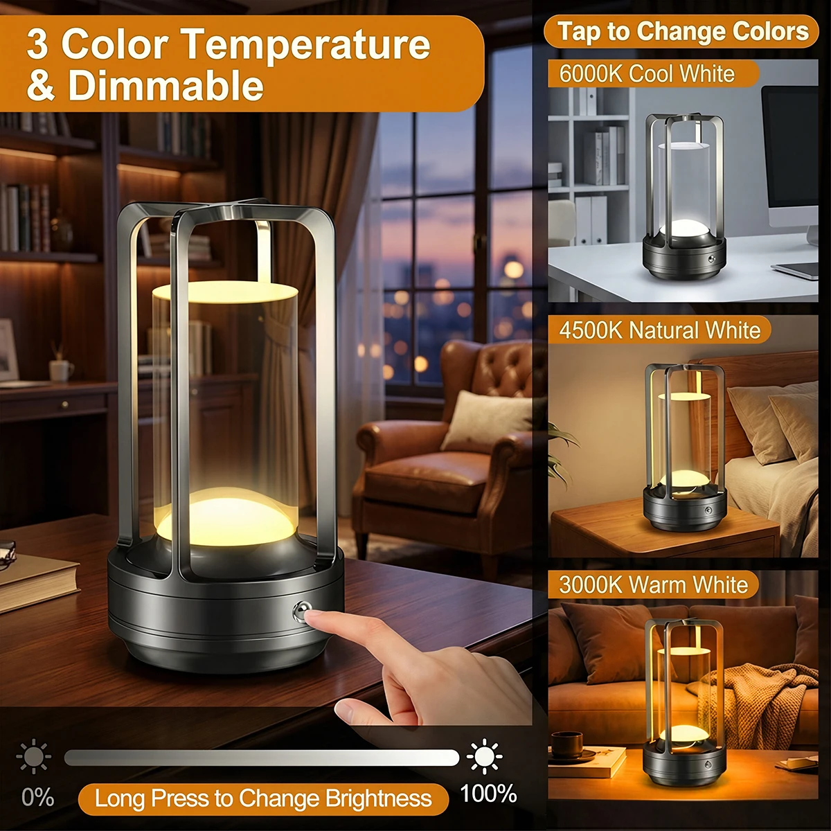 

USB Rechargeable Wireless LED Touch Table Lamp Dimming Atmosphere Night Light for Outdoor Camping Restaurant Bedroom Decor Light