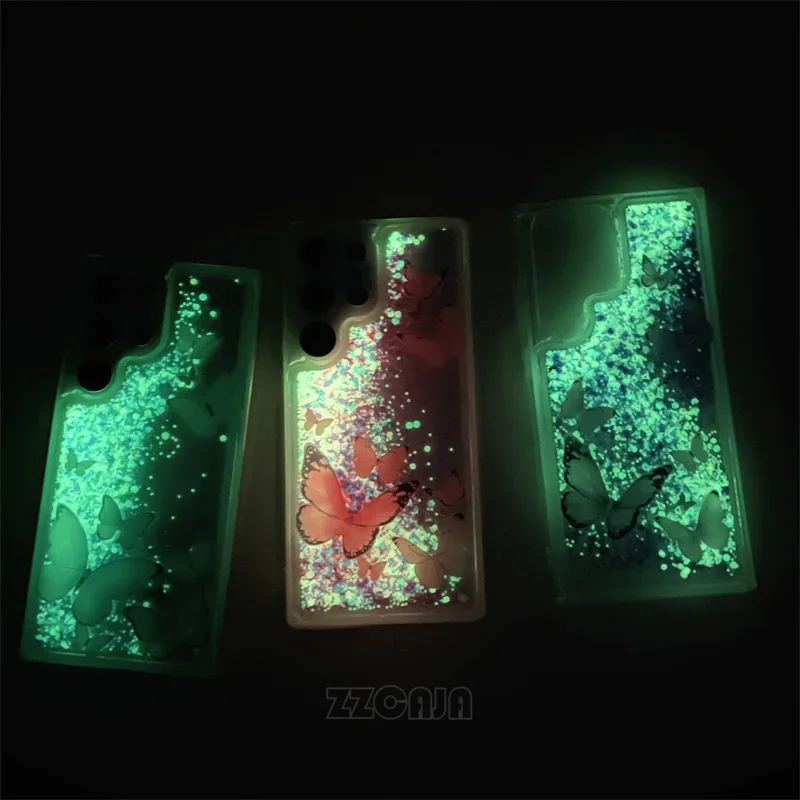 Luminous Butterfly For Samsung Galaxy A15 A25 A35 A55 A14 A24 A34 A54 A13 A23 A33 A73 Case Shiny Liquid Quicksands Glitter Cover
