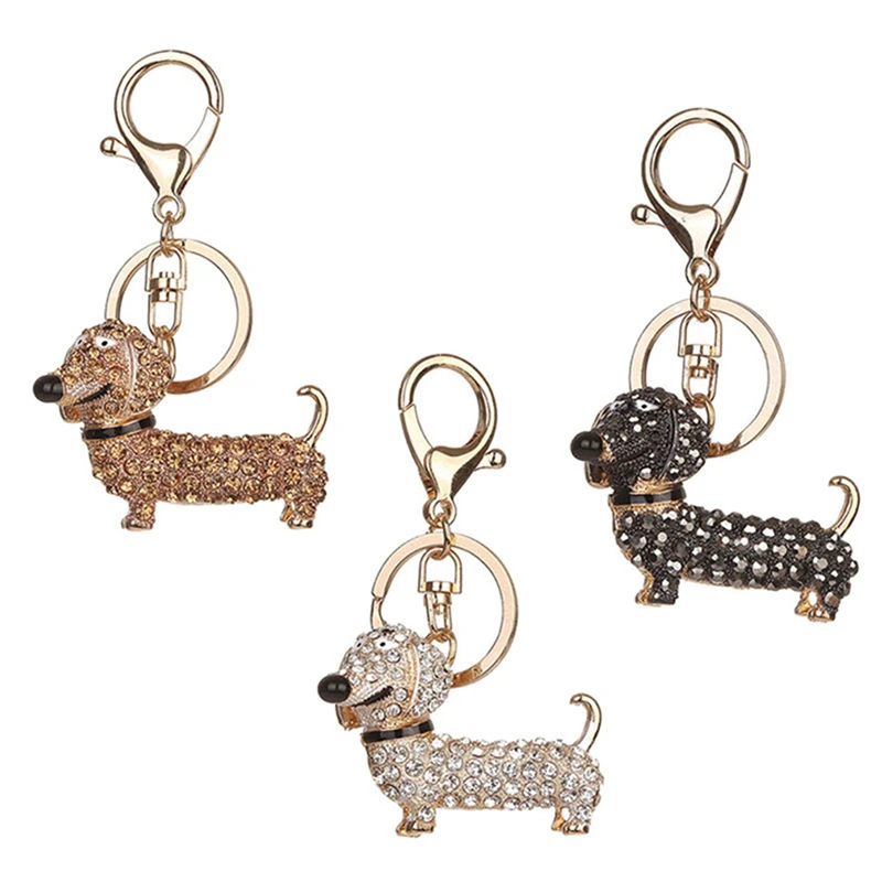 Fashion Dog Dachshund Car Keychain Key Chain Charm Pendant Keys Holder Keyring Women Girl Gift Car Styling Interior Accessories