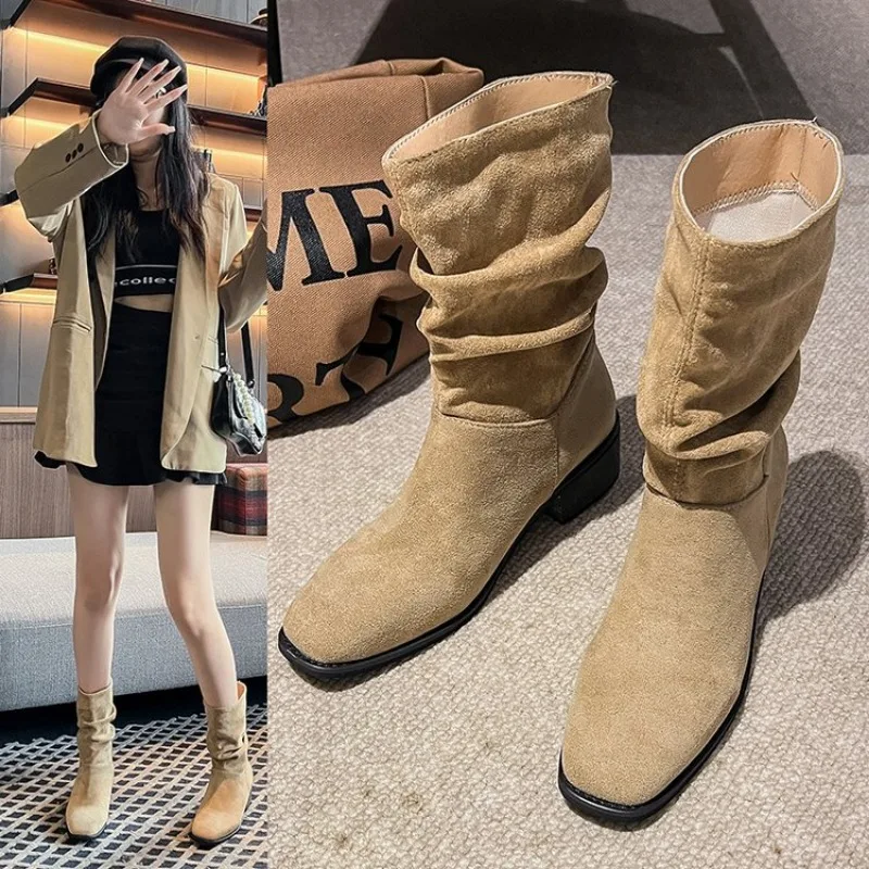 

Women Ankle Boots Winter Fashion Low Heel Suede Female Shoes Classic Brown Black Lightweight Soft Comfortable Platorma Mujer