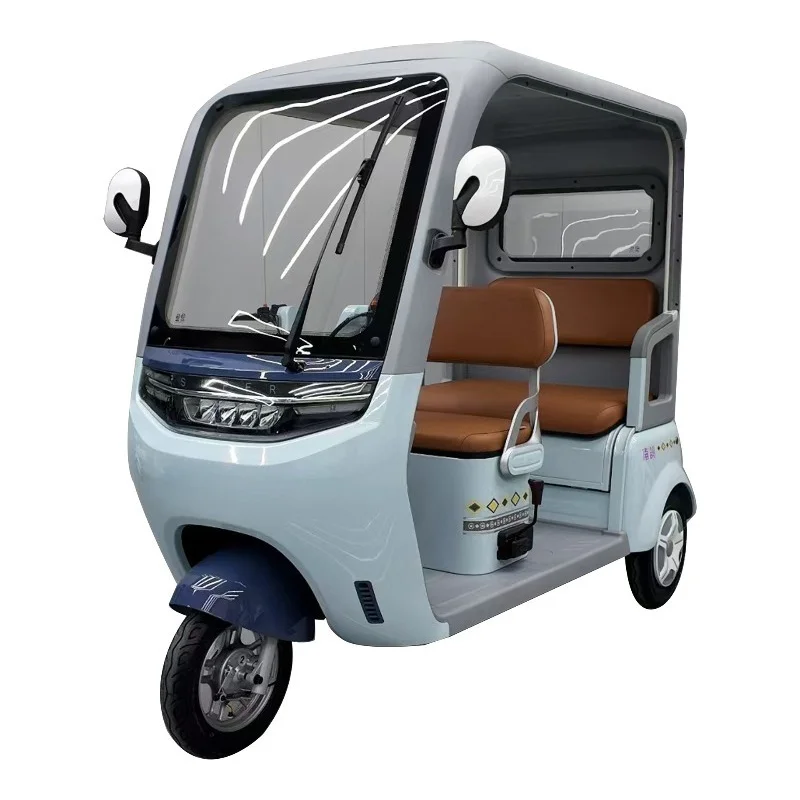 New Electric Tricycle with Canopy, Double-row Transportation, Leisure Electric Caravan, Sun Protection and Rain Protection