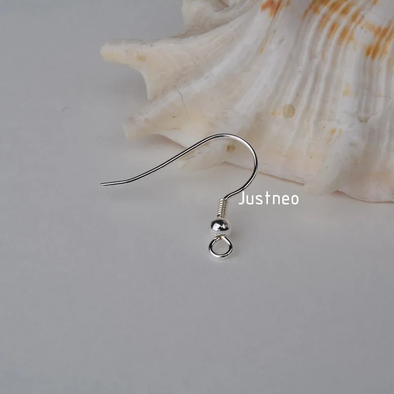 Solid 925 Sterling Silver Earring Hooks with Coil and 3 mm Ball Beads ,1pair