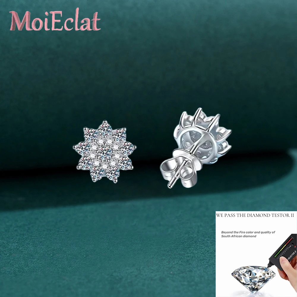 

Classic Flower Earrings, Platinum PT950, 0.708 Carat Moissanite Diamond, Girlfriend Birthday Gift Women Wedding Jewelry
