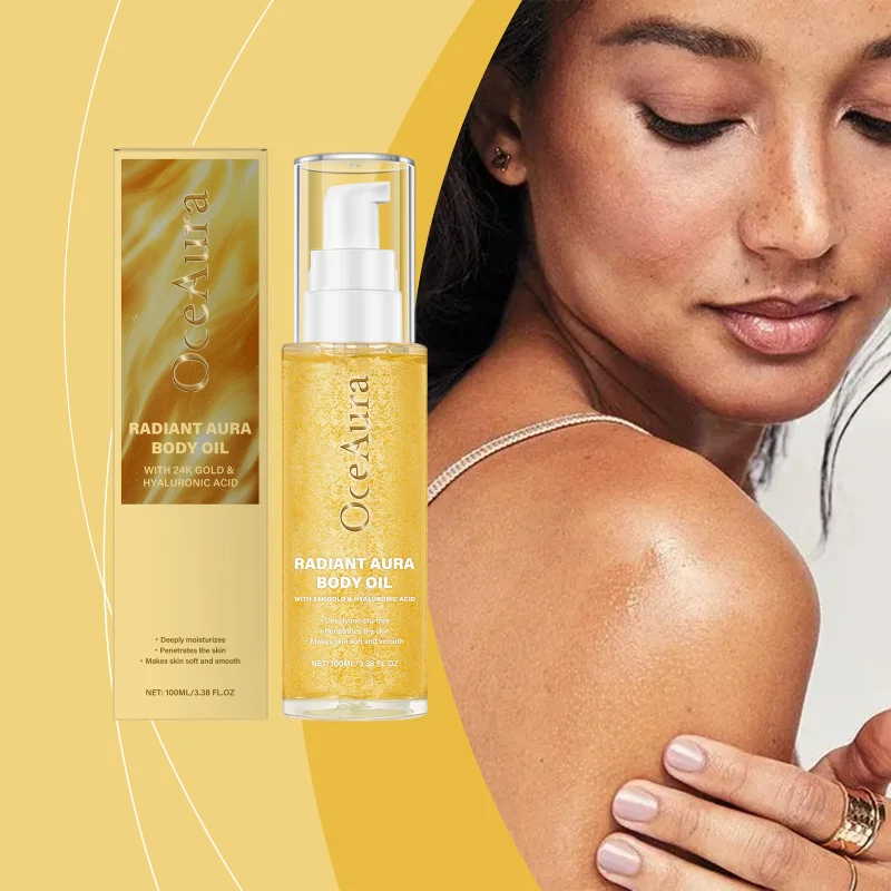 

Radiant Aura Body Oil - Hydrate & Nourish With Hyaluronic Acid, Olive Oil & 24K Gold - Daily Moisture For Soft Radiant Skin