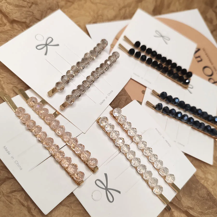 

Side Hair Clip Retro Korean Minimalist Plain Crystal Metal 2Pcs Daily Dating Women Girls All Season