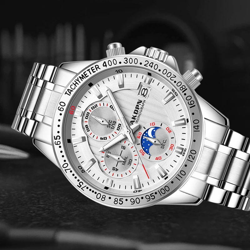 Relógio masculino de luxo novo à prova dwaterproof água aço inoxidável relógios quartzo cronógrafo relógio de pulso masculino relógios para homem relógio casual