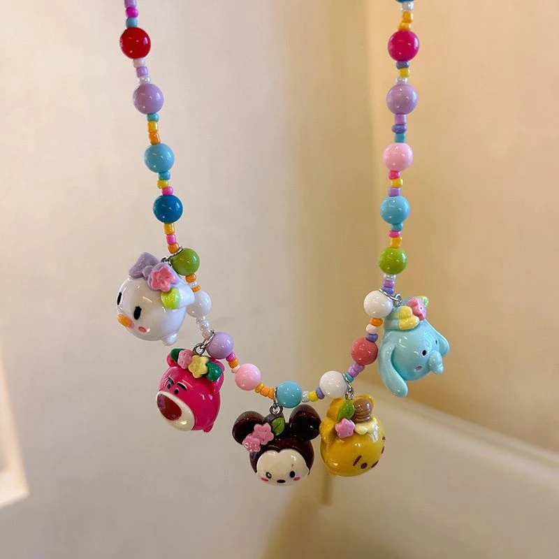 Disney Lotso Mickey Elsa Cute Children's Fashion Personalized Versatile Cartoon Creative Beaded Princess Necklace Holiday Gift