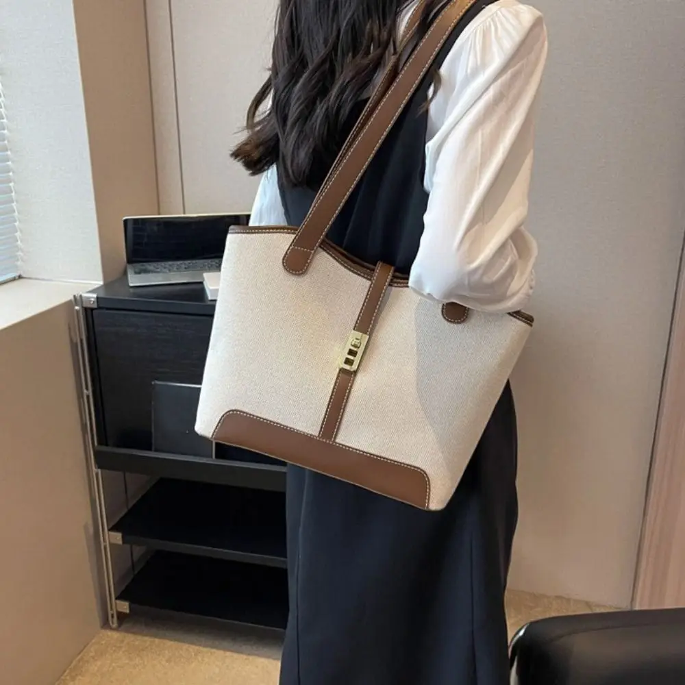 

Fashionable Color Collision Crossbody Bag Lock Buckle Large Capacity Shoulder Bag Minimalist Style Tote Bag Casual