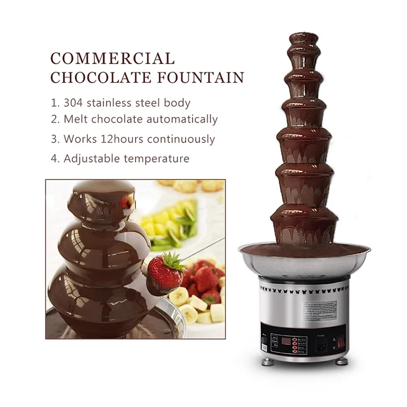 7-Layer Electric Chocolate Fountain Machine Stainless Steel Hotel Buffet Commercial Chocolate Melting Fountain