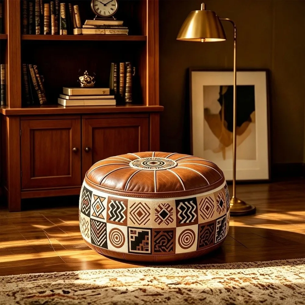 Space Saver Boho Style Sofa Stool Cover Unstuffed PU Leather Storage Ottoman Foldable Large Capacity Pouf Cover Bedroom
