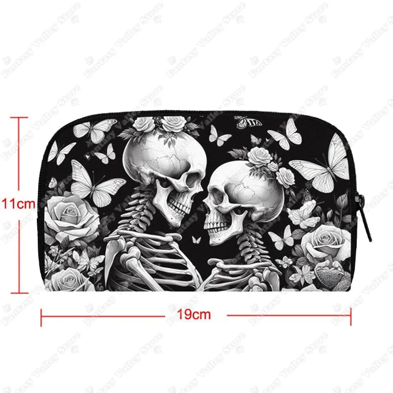 Watercolor Skull Rose Butterfly Print Wallet Skeleton Coin Money Bag Credit Card Holder Phone Organizer Clutch Long Wallet Gift