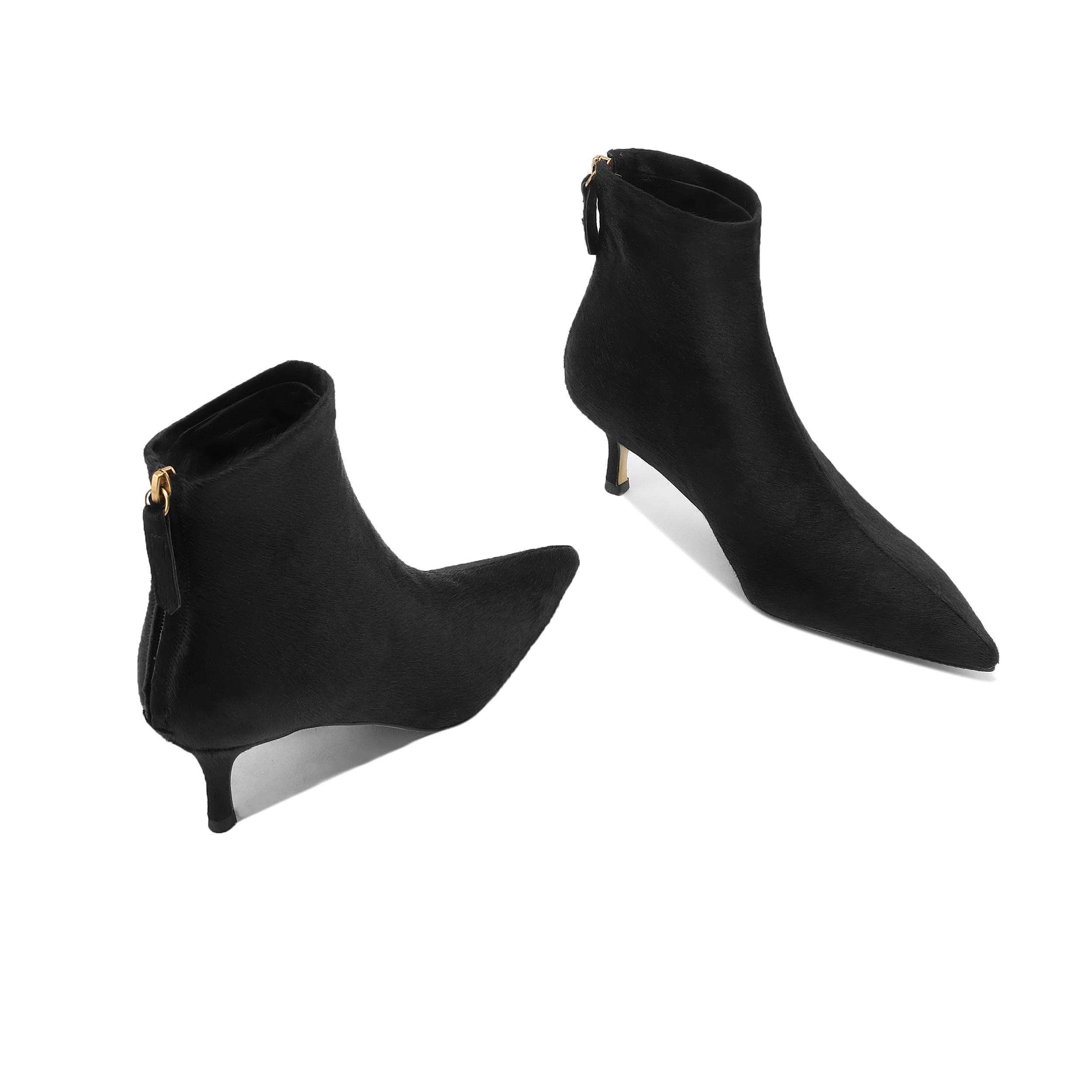 Genuine Leather Women Ankle Boots Horsehair Short Boots for Pointed Toe Thin Heel Shoes Slip-on Shallow Leopard Stiletto Booties