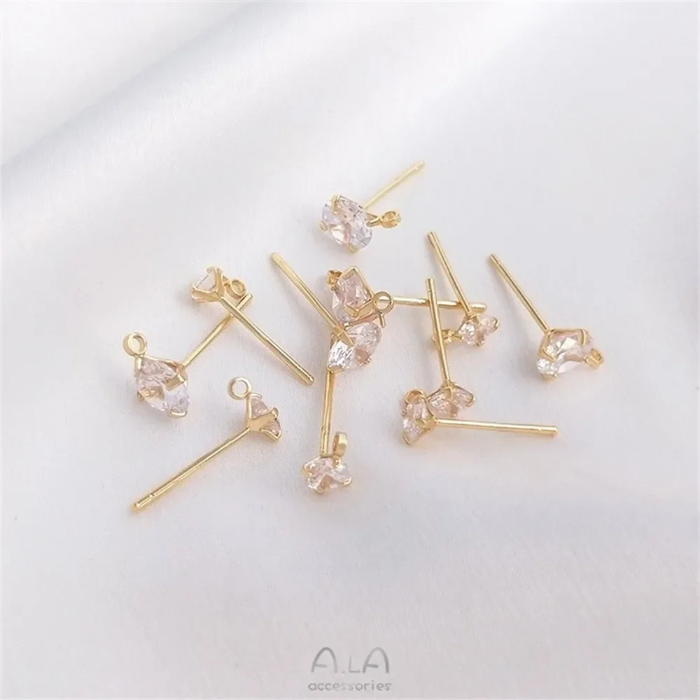 S925 Silver Needle Zircon Earrings with Rings 14K Gold-plated Handmade Diy Flash Zirconium Earrings Jewelry Handmade Materials