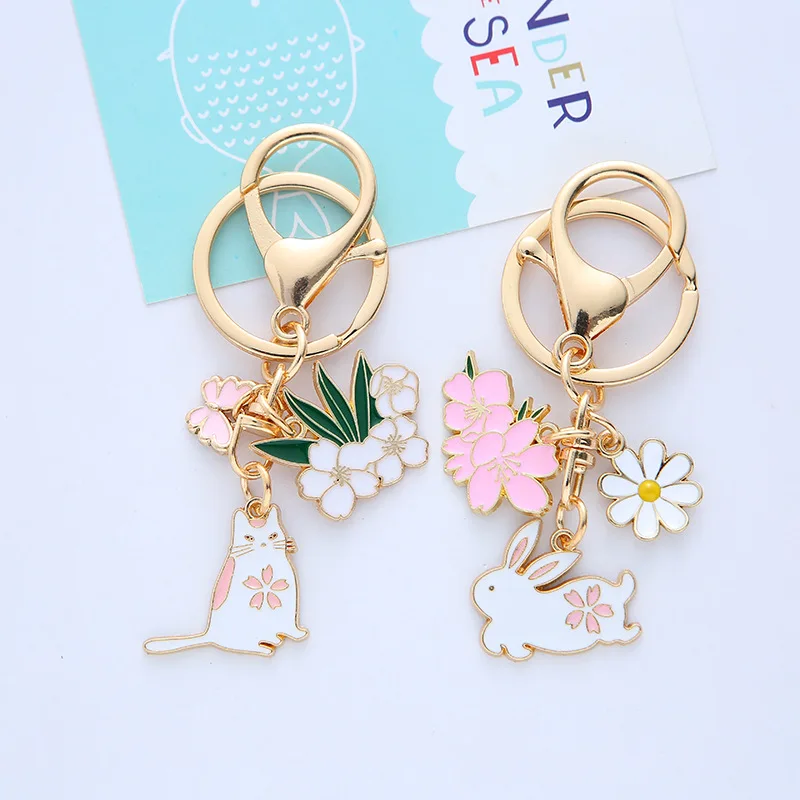 Cats Couple Key Holder Moon Keychain Hanger Baked Enamel Jewelry Zinc Alloy Keyring Pendent Accessory Key Chians Gift for Women