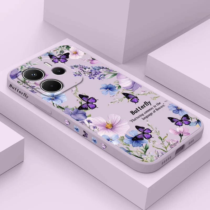 

Purple Butterflies Fly Phone Case For Xiaomi Redmi Note 14 13 12 12S 11 11S 10 10S 9 9S 15 15C 14C Pro Plus 4G 5G Liquid Silicon