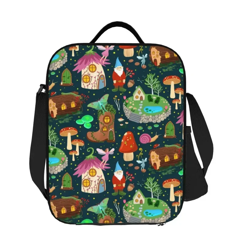 Garden Gnome Pattern Thermal Insulated Lunch Bags Women Portable Lunch Tote for Work School Travel Storage Bento Food Box