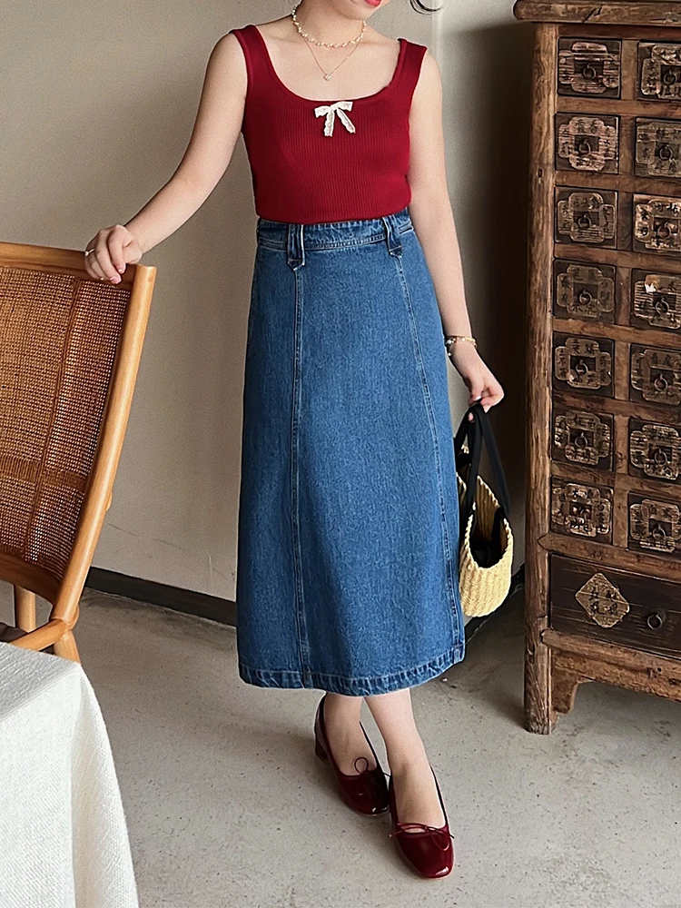 

Юбка А-силуэта с высокой талией, женская, джинсовая, в рабочем стиле, из предварительно выстиранного хлопка, на молнии, винтажная, в стиле колледж, модная