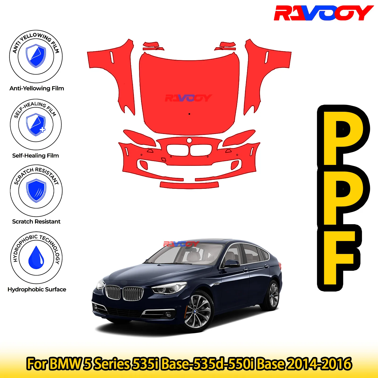 

Для BMW 5 серии 535i Base-535d-550i Base 2014-2016 глянцевая матовая черная предварительно вырезанная передняя пленка PPF комплект защиты краски
